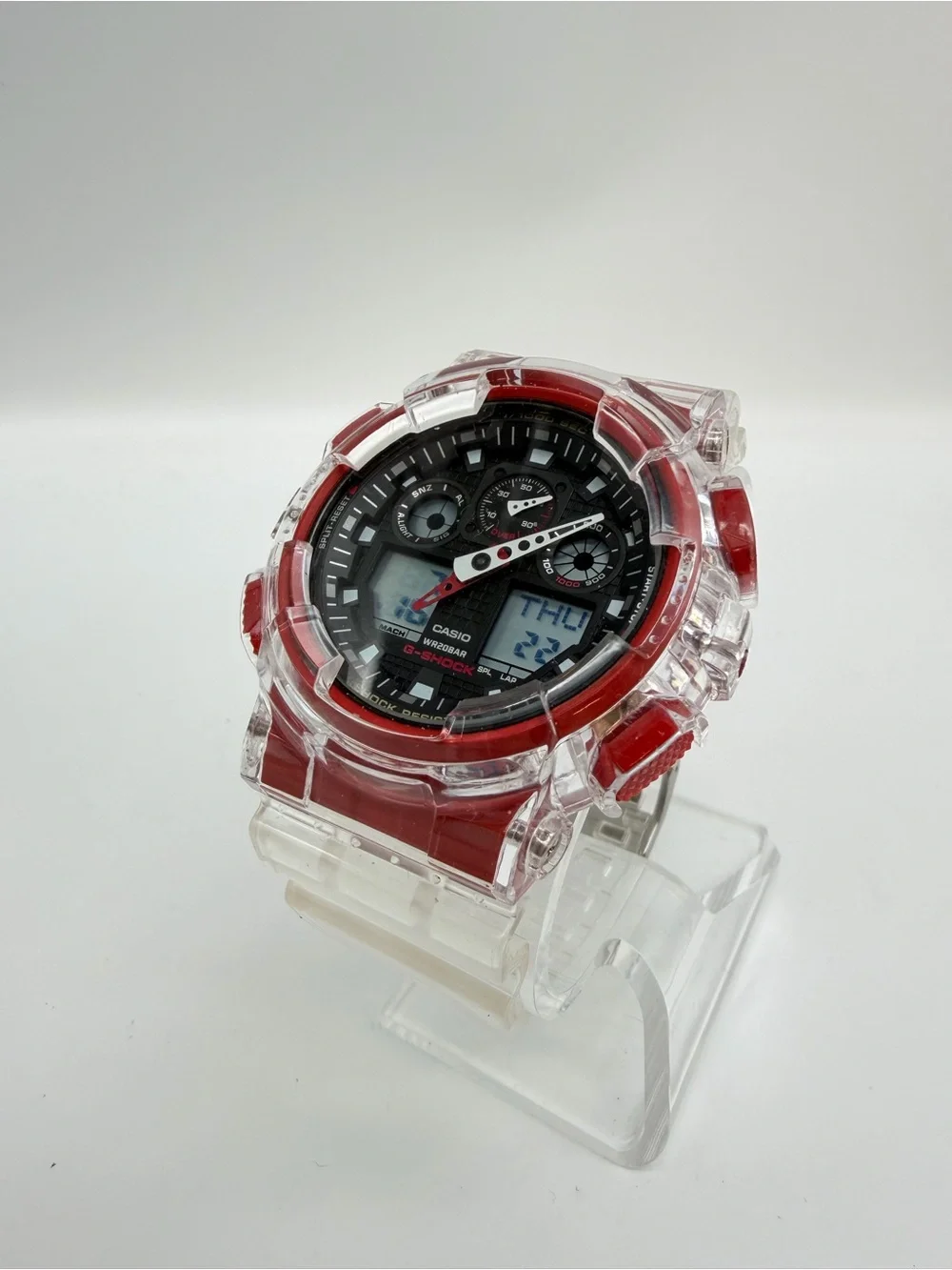 Custom Casio G-Shock GA-100 Clear Red Analog Digital Watch